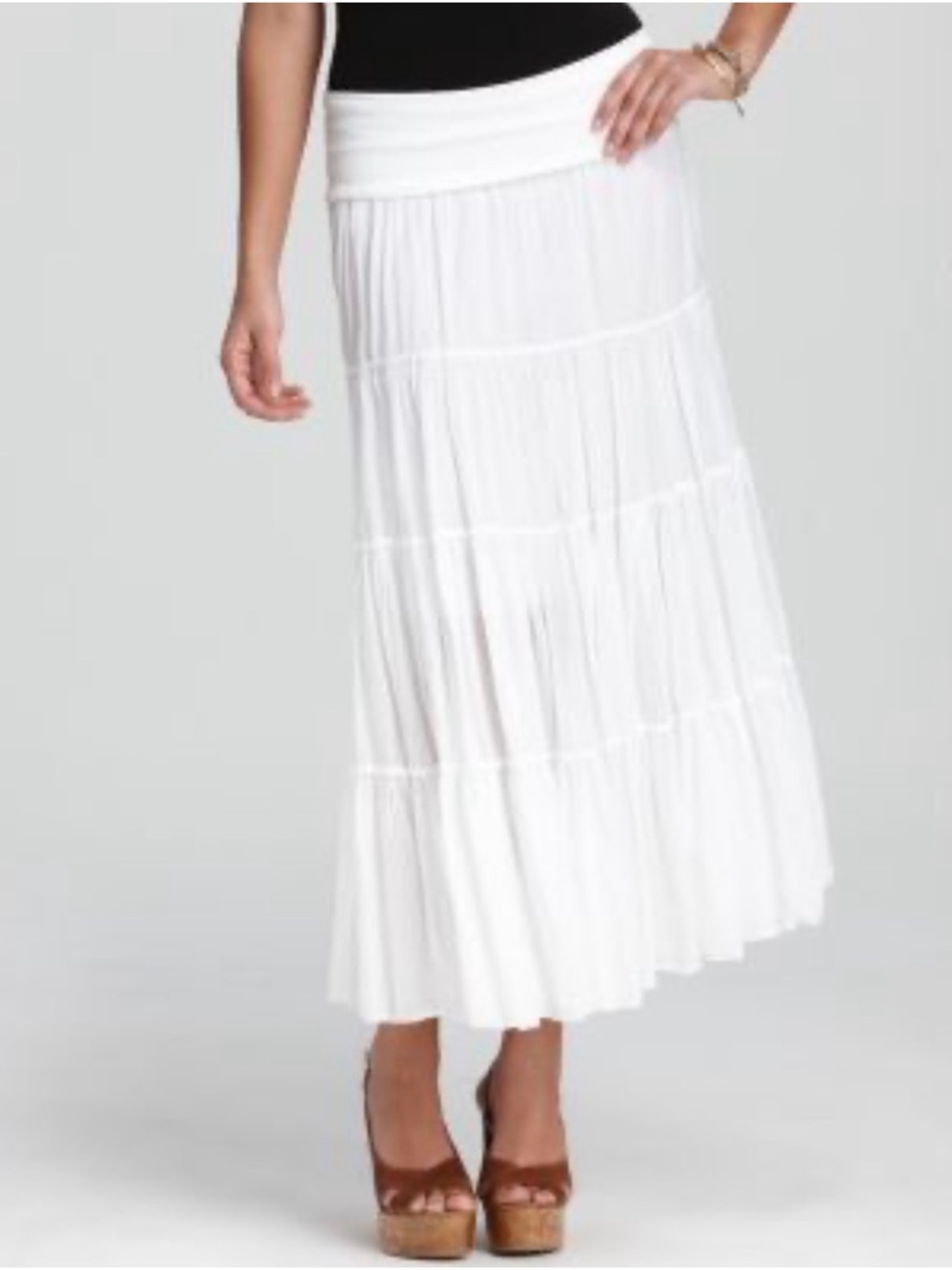 Hard Tail White Tiered Maxi Skirt Small